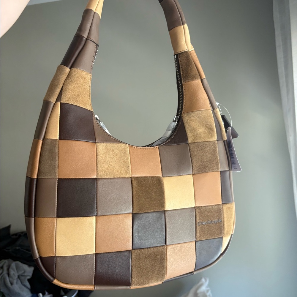 Alter/Ego Crescent Shoulder Bag In Checkerboard Upcrafted Suede